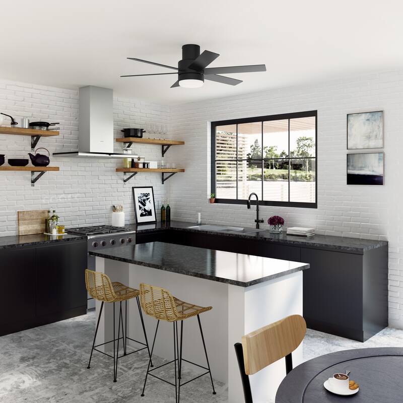 Hunter Mathers Low Profile Ceiling Fan with LED Light, Handheld Remote Modern Contemporary, Transitional