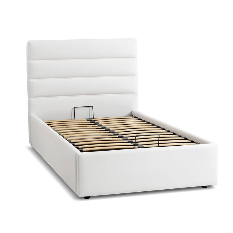 Luigi Full Storage Bed in White PU Leather
