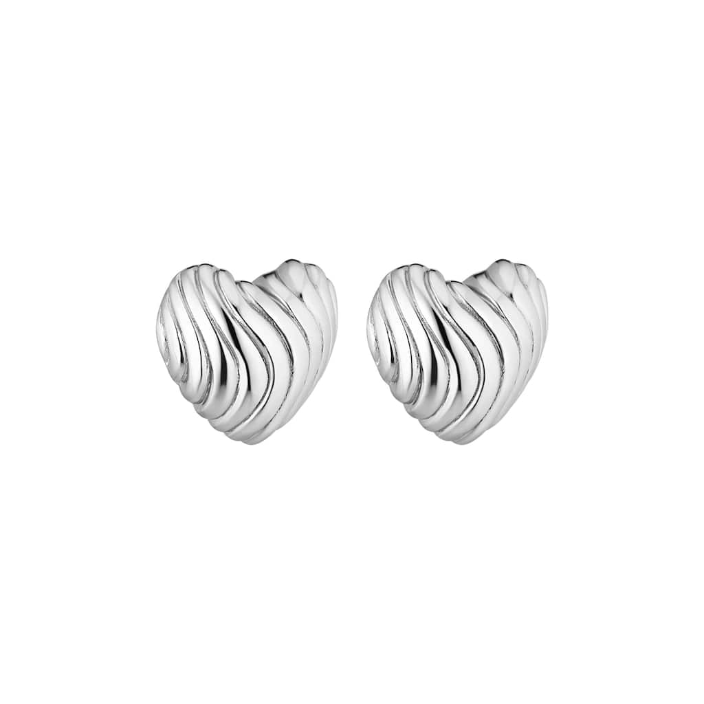 Fremada Sterling Silver Rhodium Plated Domed Heart Stud Earrings