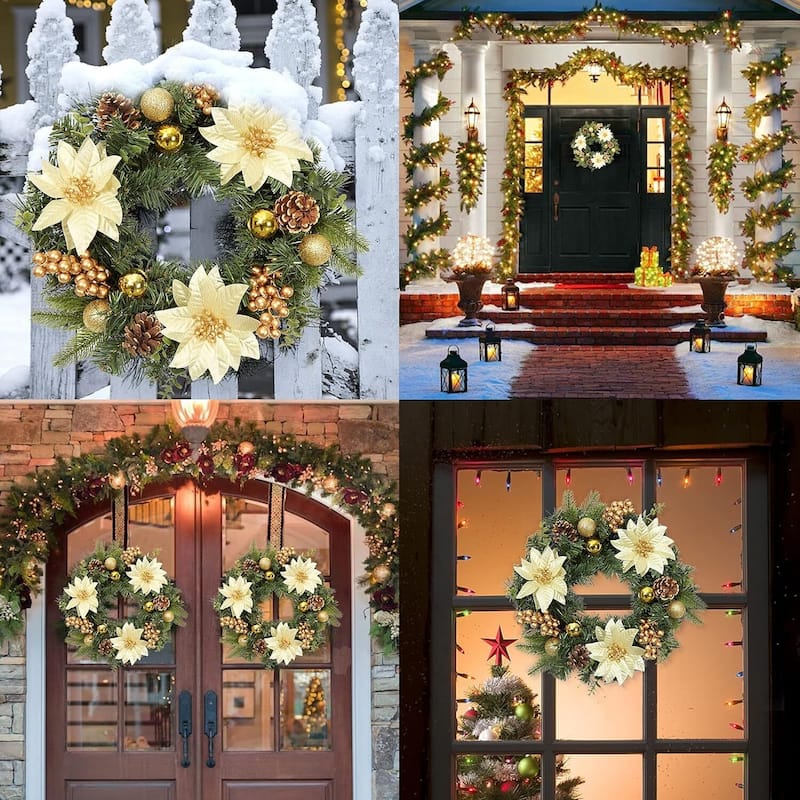 16 Inch Christmas Wreath for Front Door Fireplace Wall Window - N/A