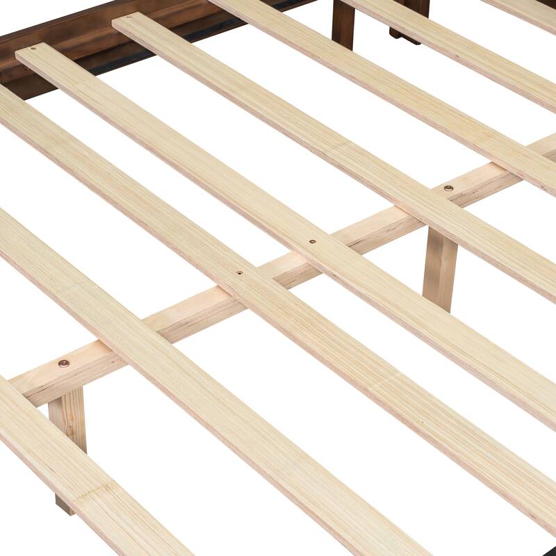 Christopher Knight Home - Mid-Century Upholstered Wood Low-Profile Platform Bed with Rattan Weaving Headboard