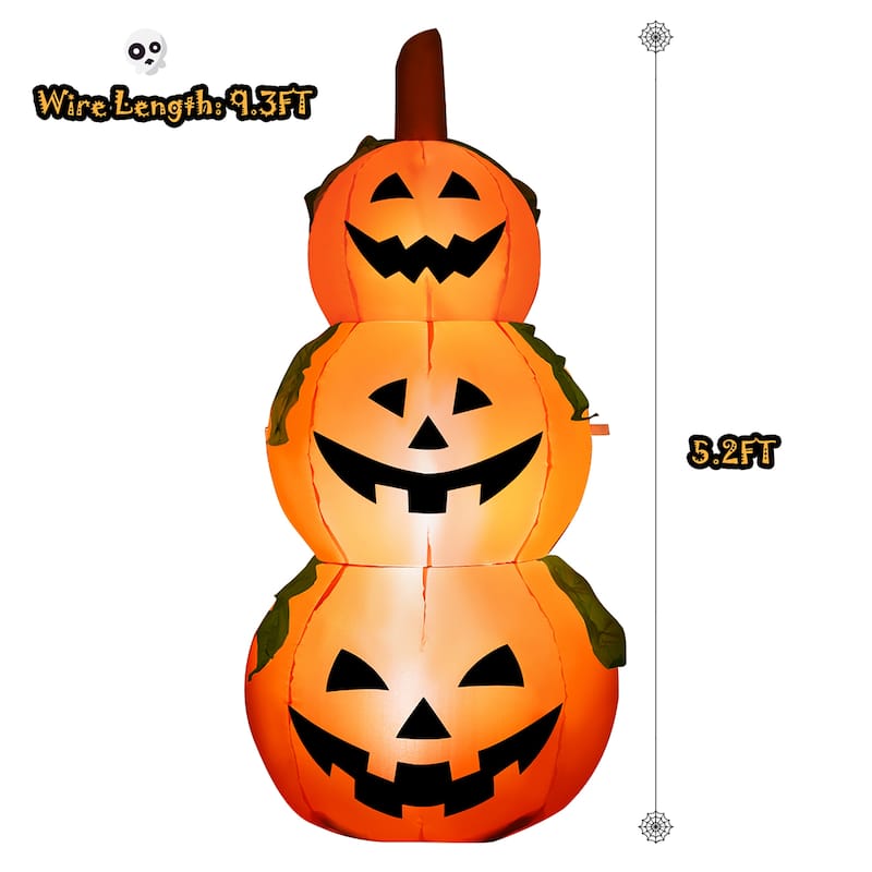 Costway 5 Ft Halloween Inflatable 3-Pumpkin Stack Blow Up Pumpkin - 5 FT