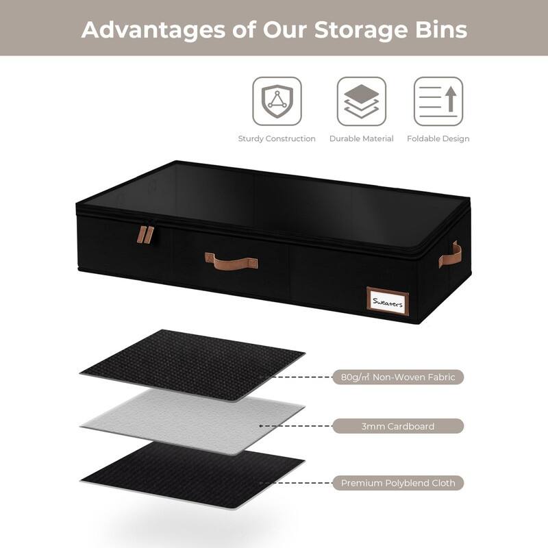 Underbed Storage,Fabric Organizers with Reinforced Handles & Label Holders,2-Pack