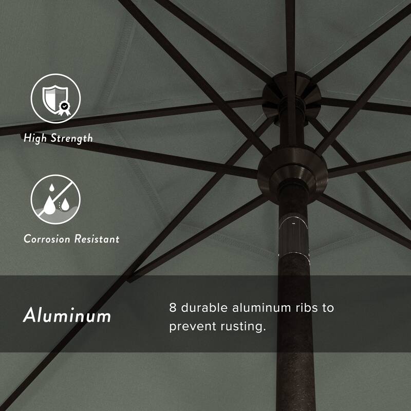 California Umbrella 9-foot Round Crank Lift, Push ButtonTilt, Bronze Frame Finish, Aluminum Patio Umbrella with Sunbrella Fabric