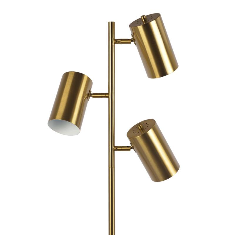 Harmony Brassed Gold Floor Lamp with Rotary Switch Triple Spots Metal Block Base