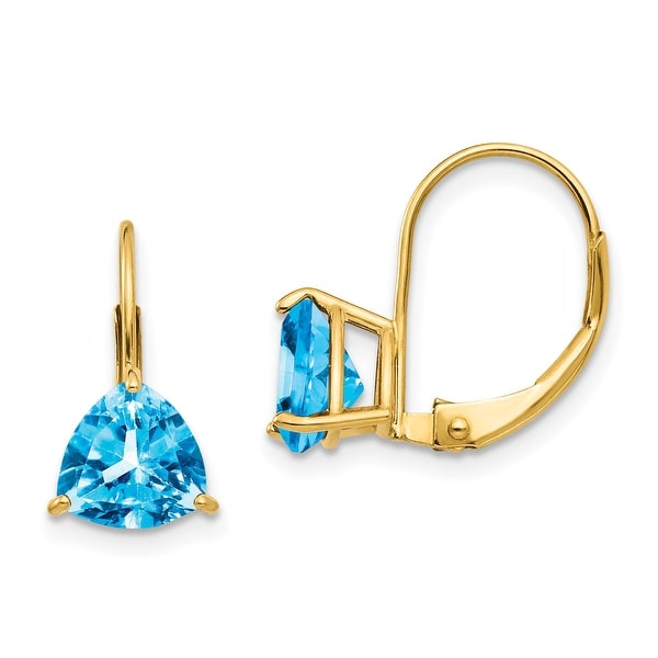14K Yellow Gold 7mm Trillion Blue Topaz Leverback Earrings by Versil. Opens flyout.