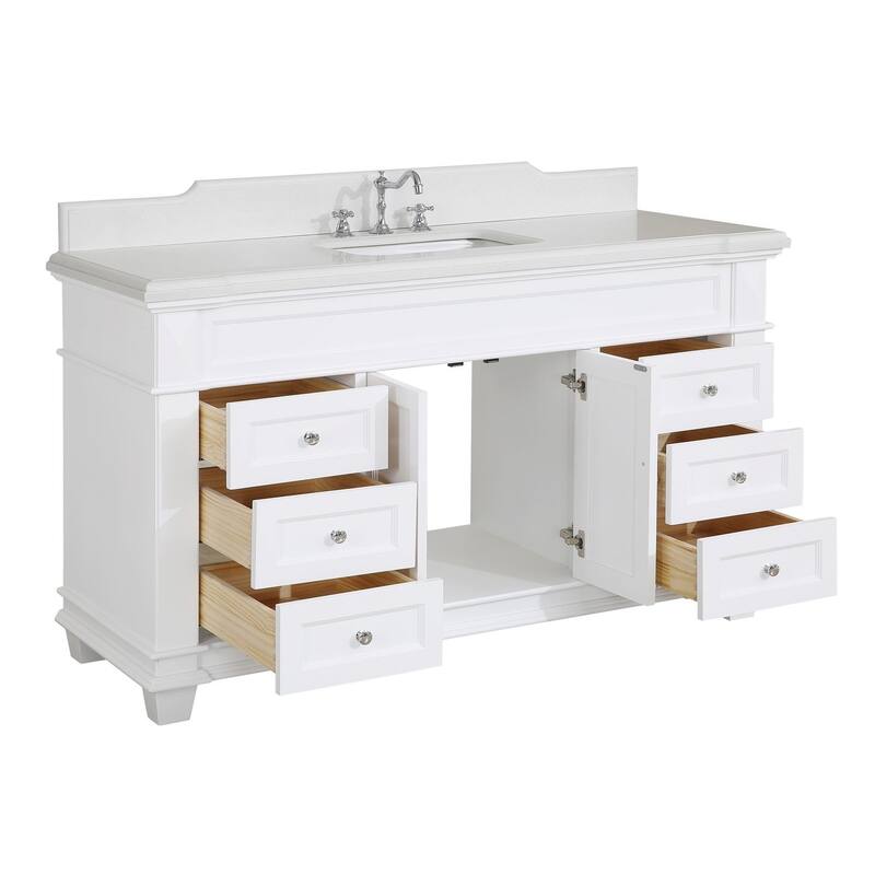 KitchenBathCollection Elizabeth 60" Single Bathroom Vanity with Quartz Top