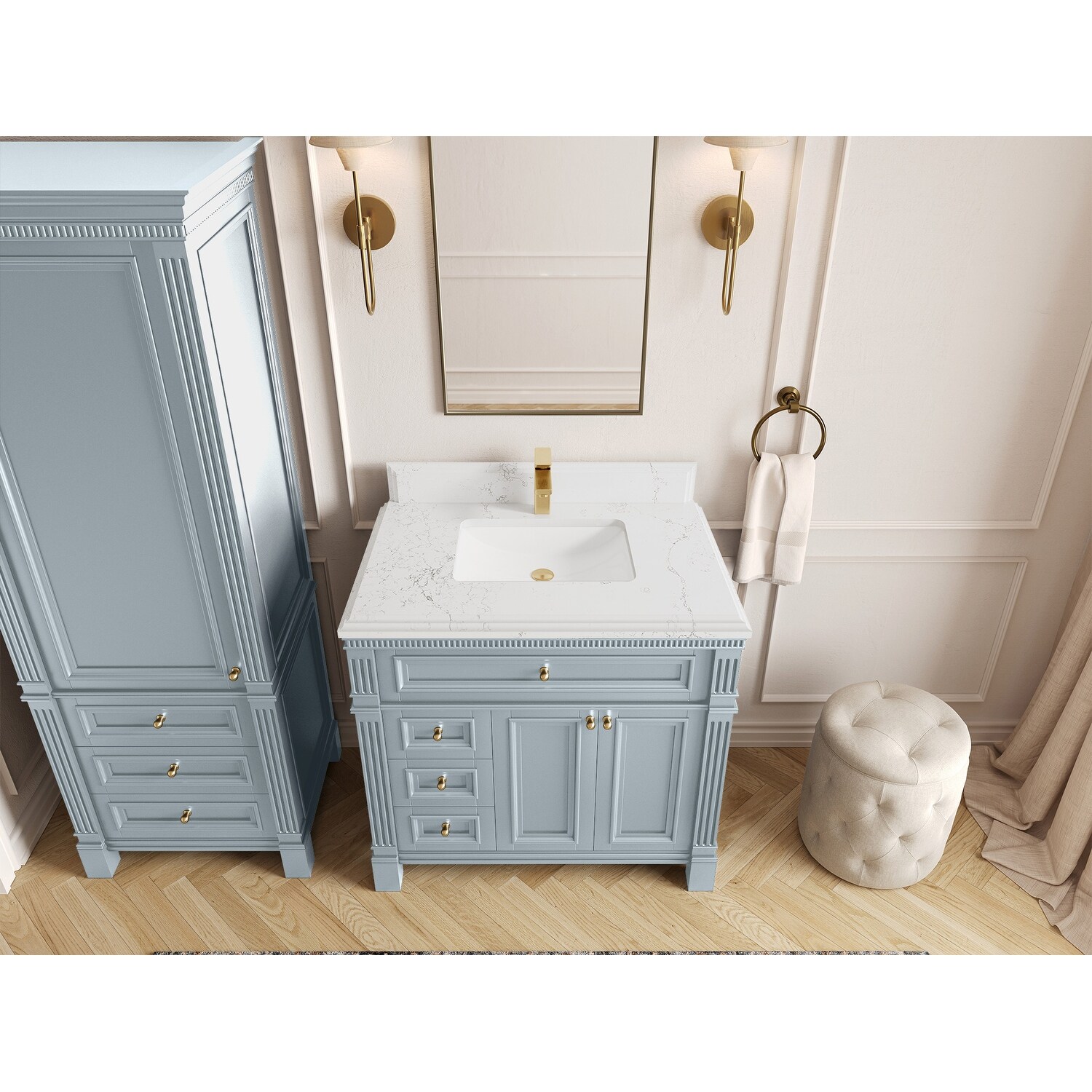 Willow Collections 36 in. W x 22 in. D Reeded Paris Center Left Sink Bathroom Vanity with Countertop