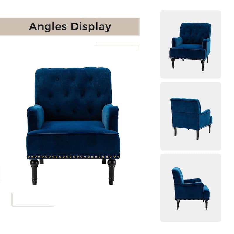 Geltrude Transitional Upholstered Button Tufted Club Chair with turned wooden Legs by HULALA HOME