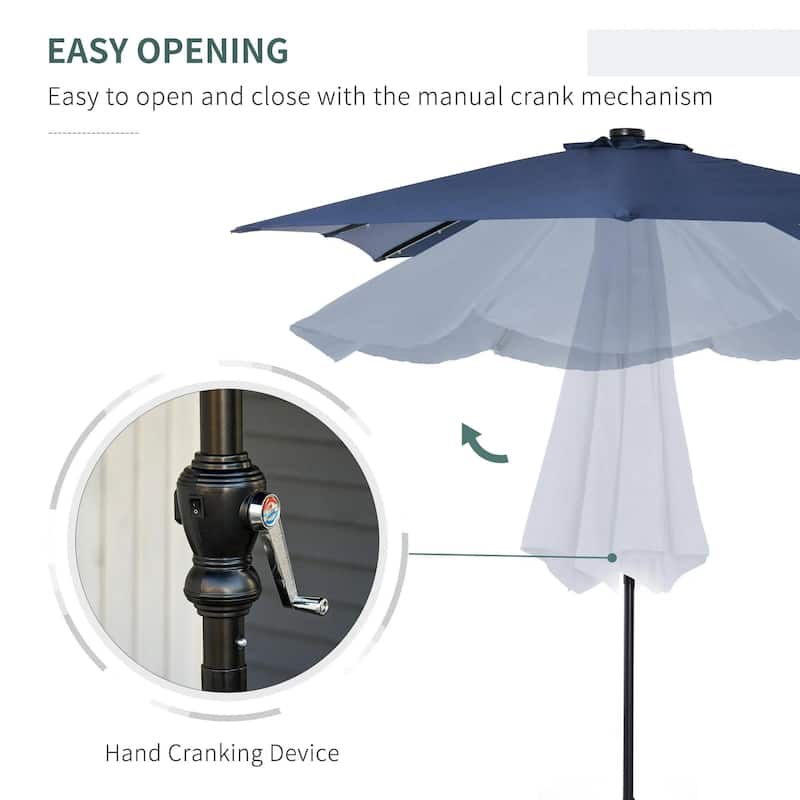 9' x 7' Solar Umbrella, LED Lighted Patio Umbrella with Tilt and Crank