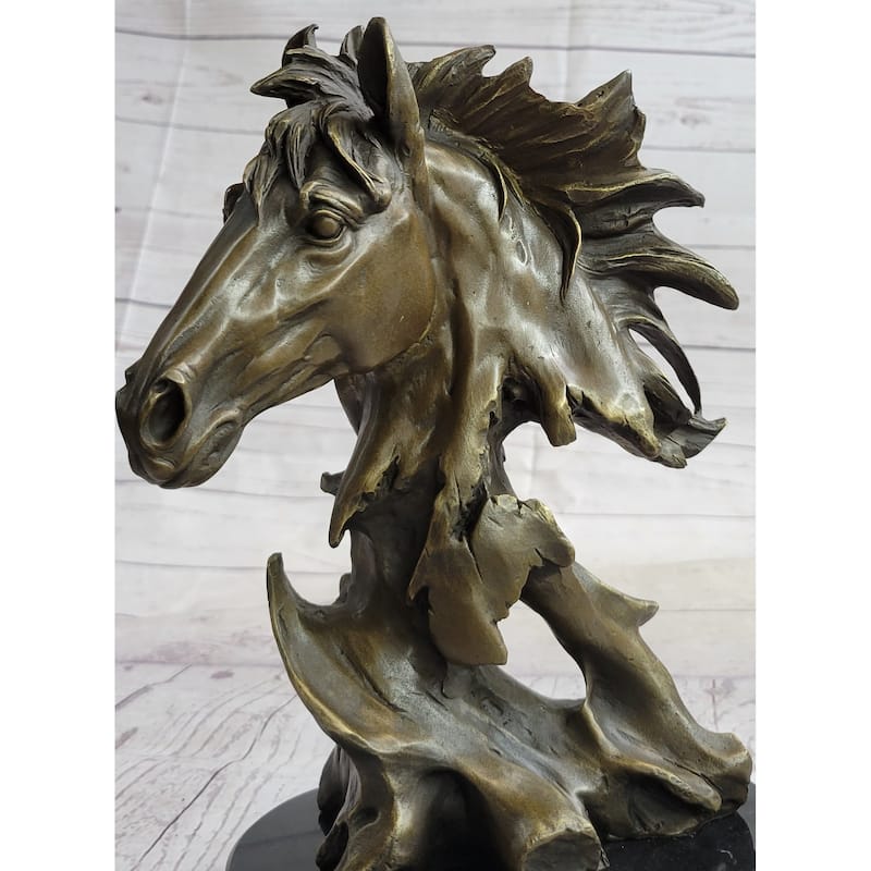 Abstract Imitative Horse Bust Bronze Statue Sculpture Modern Art Original Equestrian Decor 12 Inches X 9 Inches