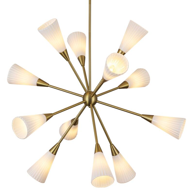 Alora Lighting CH462039 Cosmo 12 Light 39" Wide Sputnik Chandelier - Brushed Gold / Glossy Ribbed Opal Glass