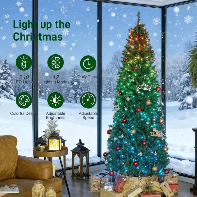 6 Foot Artificial Christmas Tree with 240 LED Lights and Remote Control - Green