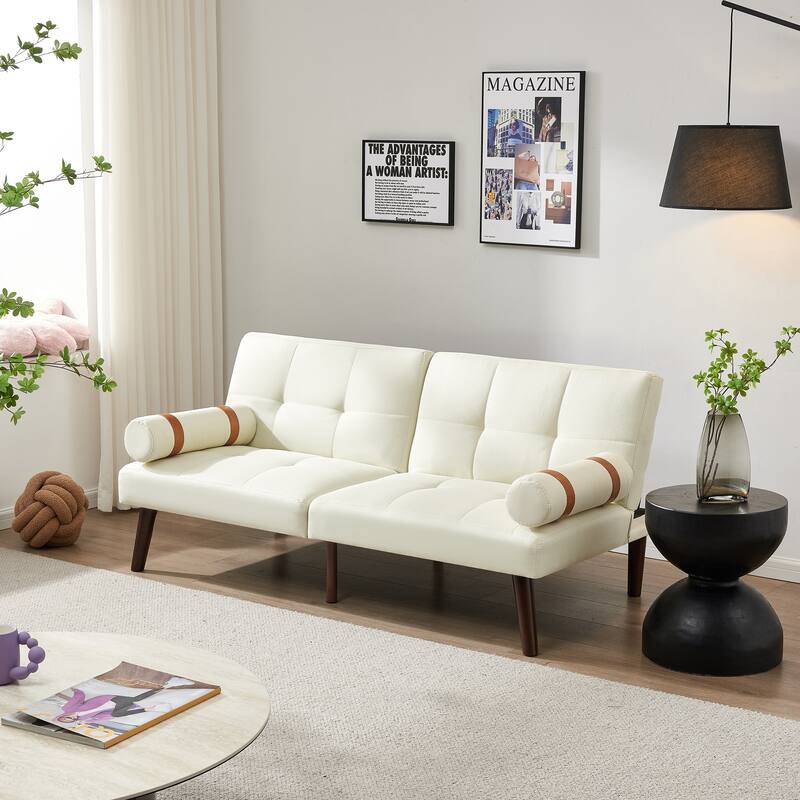 Convertible Sofa Bed Futon with Solid Wood Legs Linen Fabric