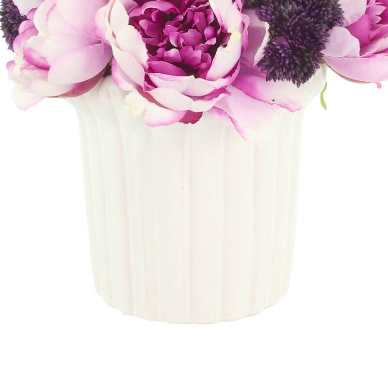 Peonies and Sedum in Ceramic Vase - 10