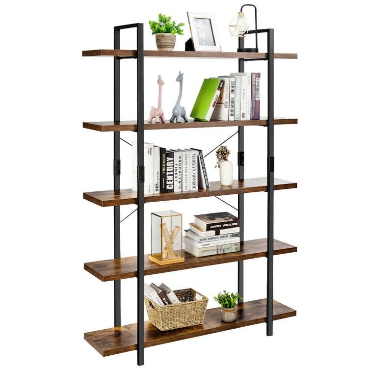 5-Tier Industrial Bookshelf Bookcase Open Storage Shelf Display Rack - 47" x 12.5" x 70" (L x W x H)