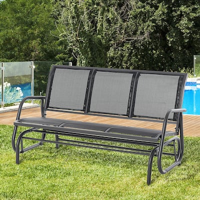 Outsunny 3-Person Patio Glider Bench, Outdoor Porch Glider Swing with 3 Seats, Breathable Mesh Fabric, Metal Frame, Cream White