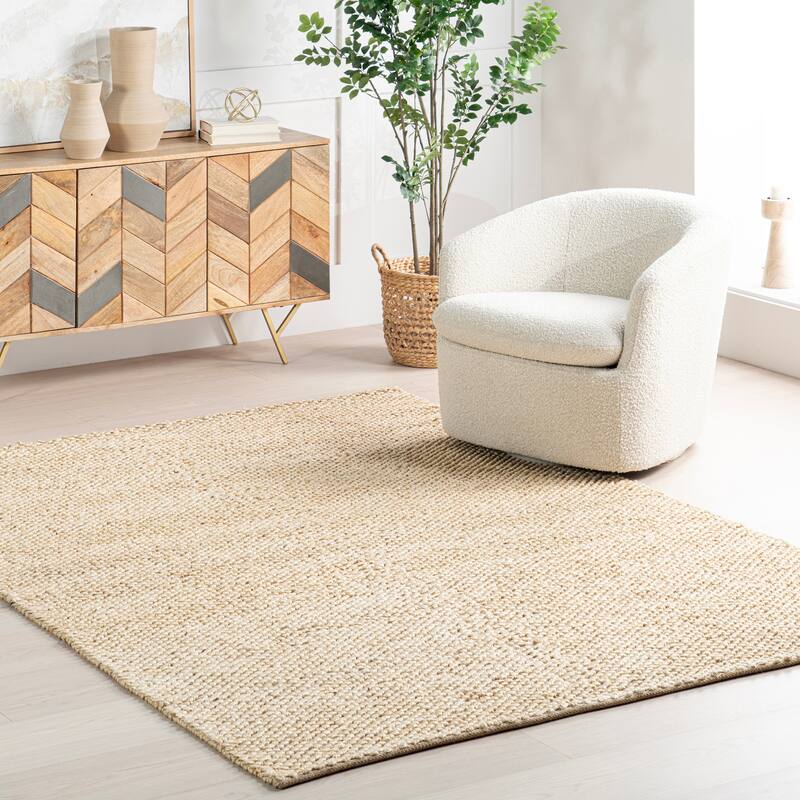 Home Conservatory Textured Handwoven Jute Area Rug - 4' x 6' - Beige - Rectangle