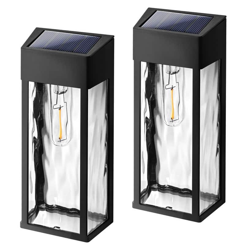 2 Pack Black Outdoor Solar Wall Lights with LED Bulb - 2 pack