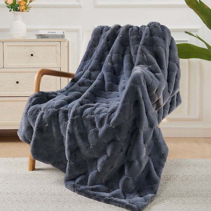 Christmas jacquard imitativerabbit fauxfur throw 50"x60"