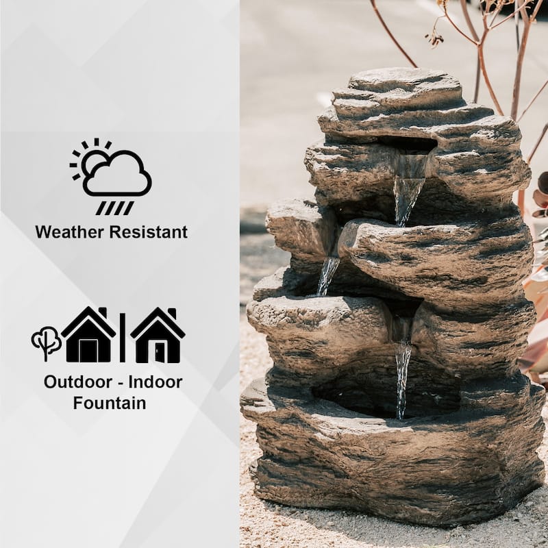 XBrand 23.6"H Stacked Rock Waterfall Fountain with LED lights and Pump, Indoor/Outdoor Décor, Home, Garden, Yard Décor