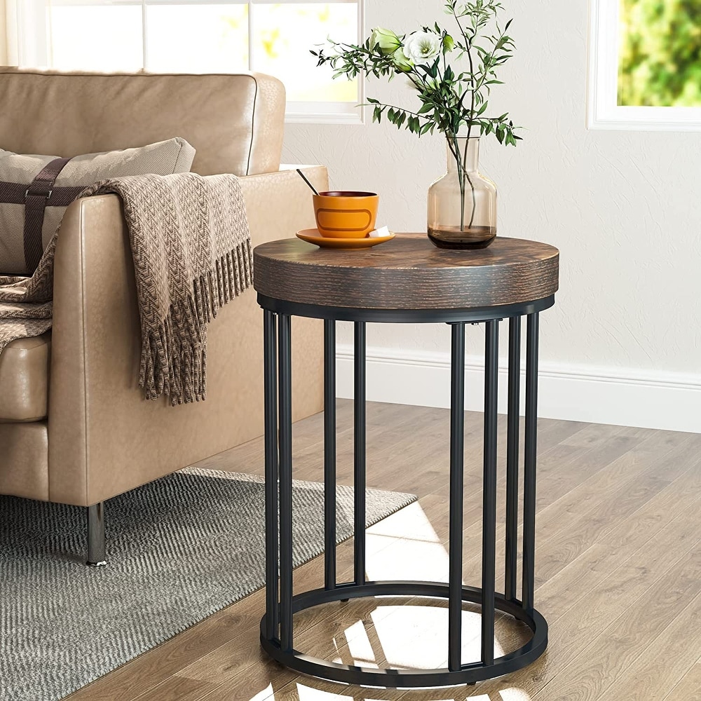 Brown 1 Piece Wire Brushed Finish Small Tables For Living Room Wood Side Table Ink+Ivy Frazier Accent Tables Mid-Century Modern Style End Tables