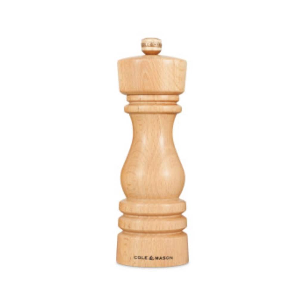 Cole & Mason London Natural Beech Pepper Mill 7" - Adjustable Grind, Durable Carbon Steel Mechanism