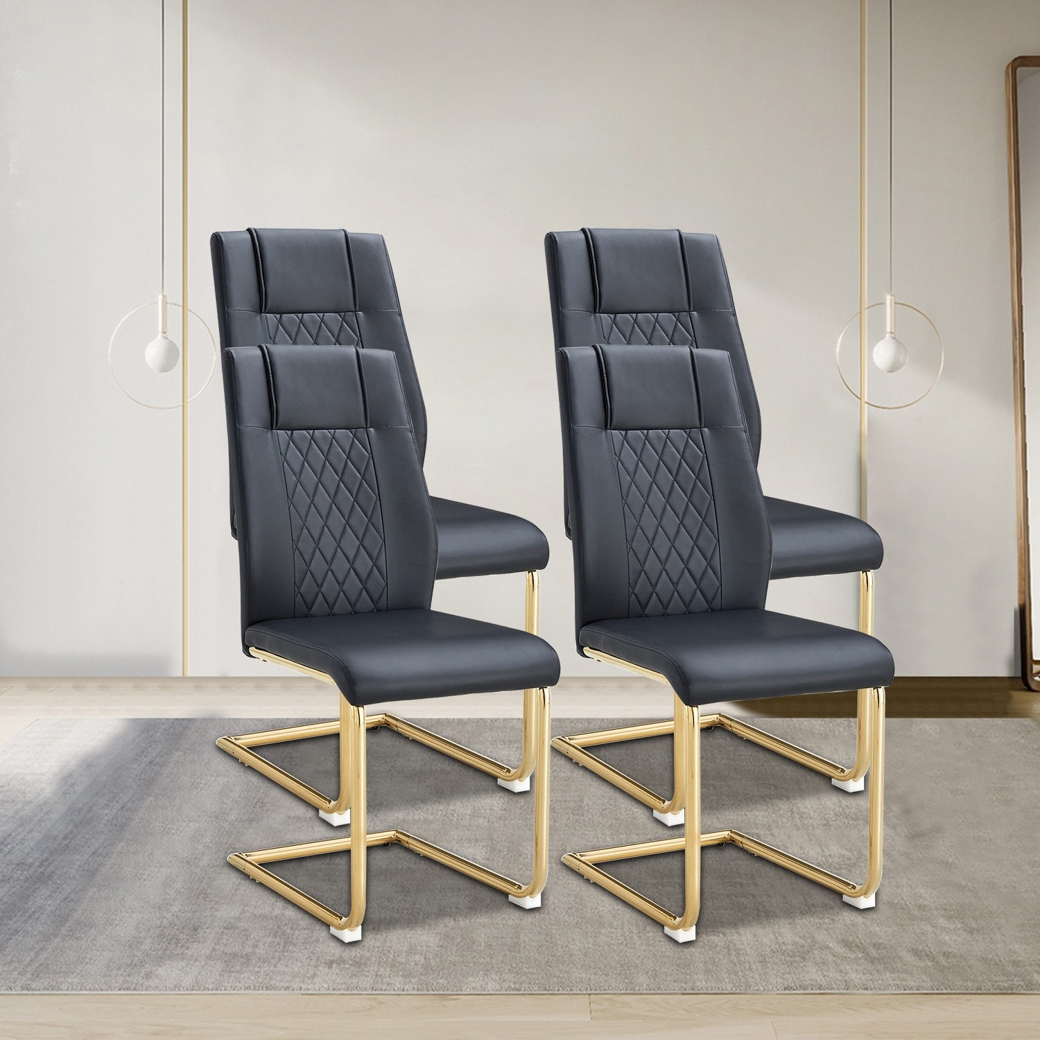 Modern Stylish Waterproof PU Upholstered Dining Chairs with Metal Frame Legs