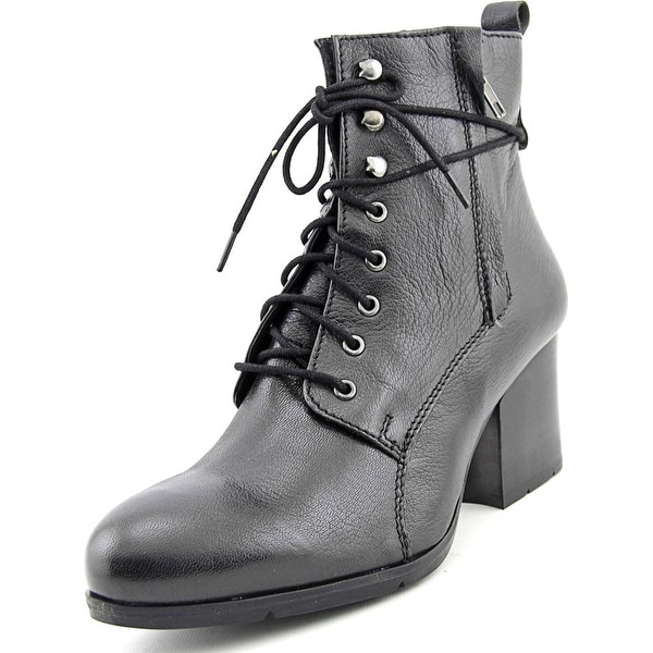 round toe black leather ankle boots