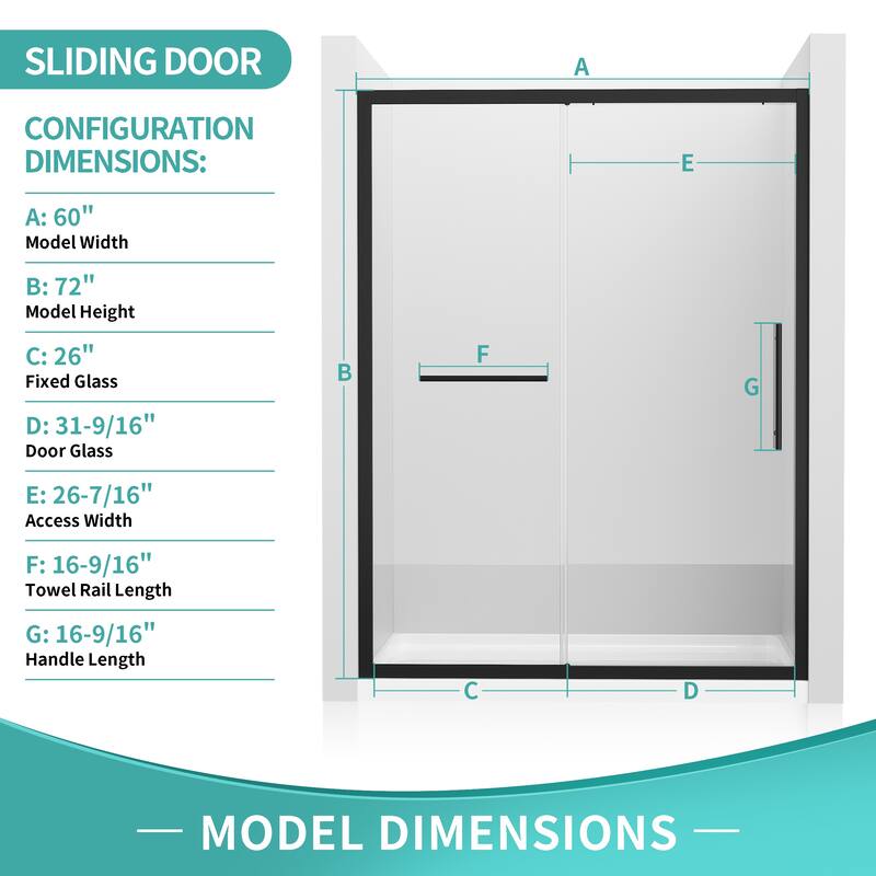 i-Homare 48 in. W x 72 in. H Semi-Frameless Sliding Shower Door, Easy to Install