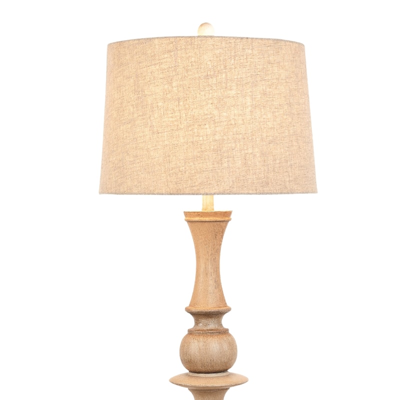 Beige Polyresin Novelty Floor Lamp with Linen Shade and Brown Base - 11” x 11” x 63” (D x W x H)