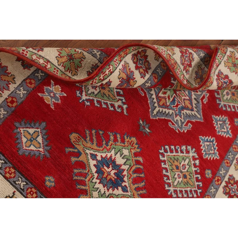 Red Kazak Oriental Accent Rug Hand-Knotted Wool Carpet - 3'5" x 4'11"