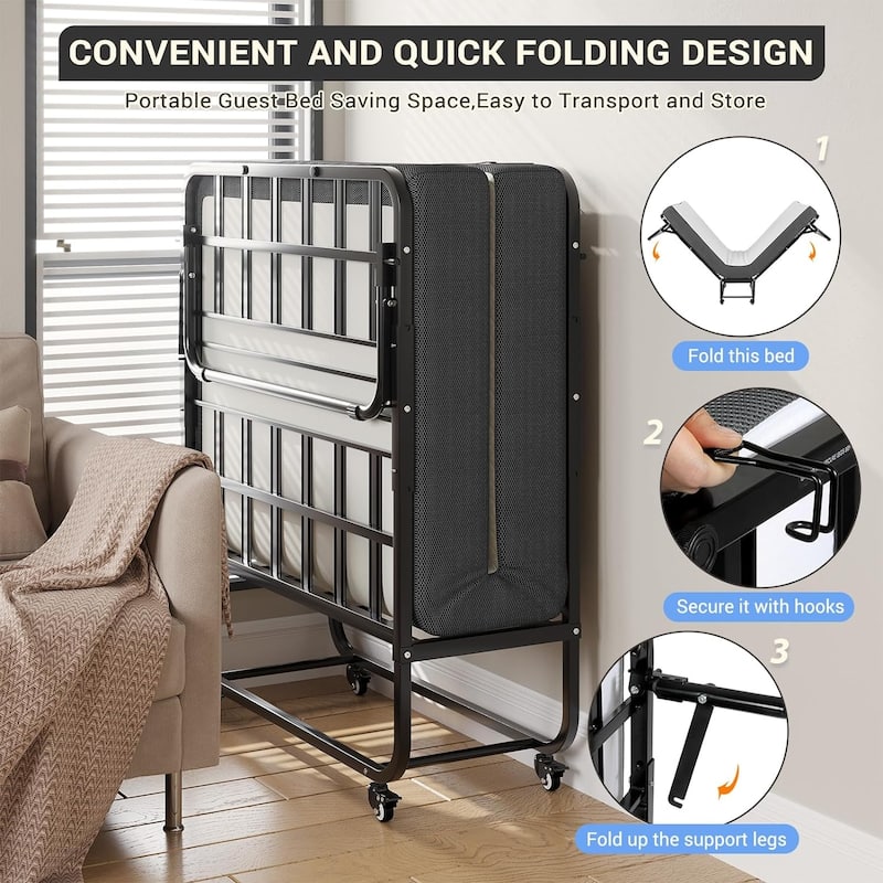 Folding Bed Rollaway Bed Guest Bed with Mattress