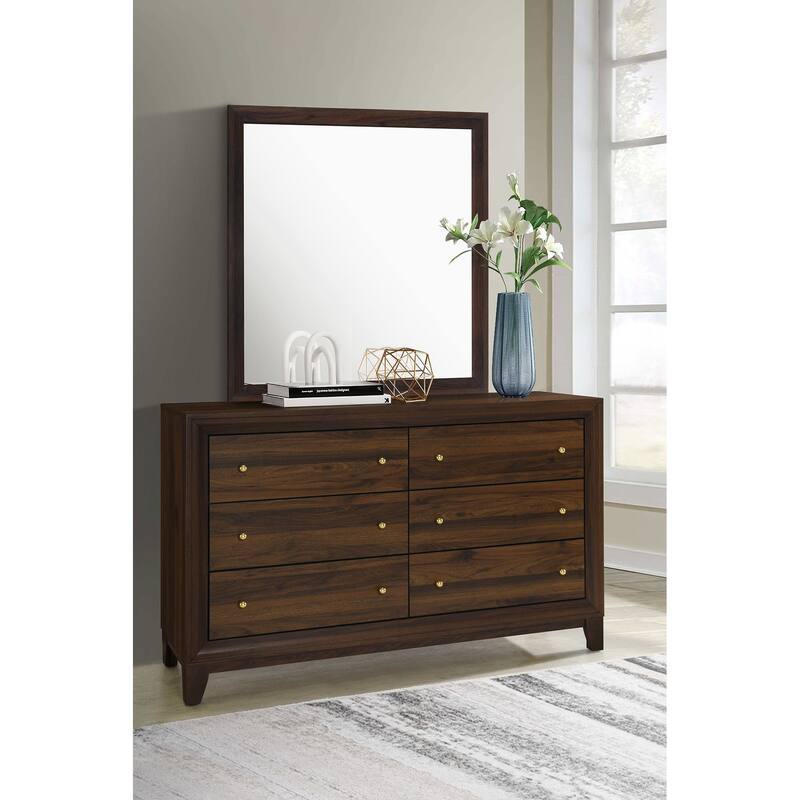 Welsley 6-drawer Dresser and Mirror Walnut