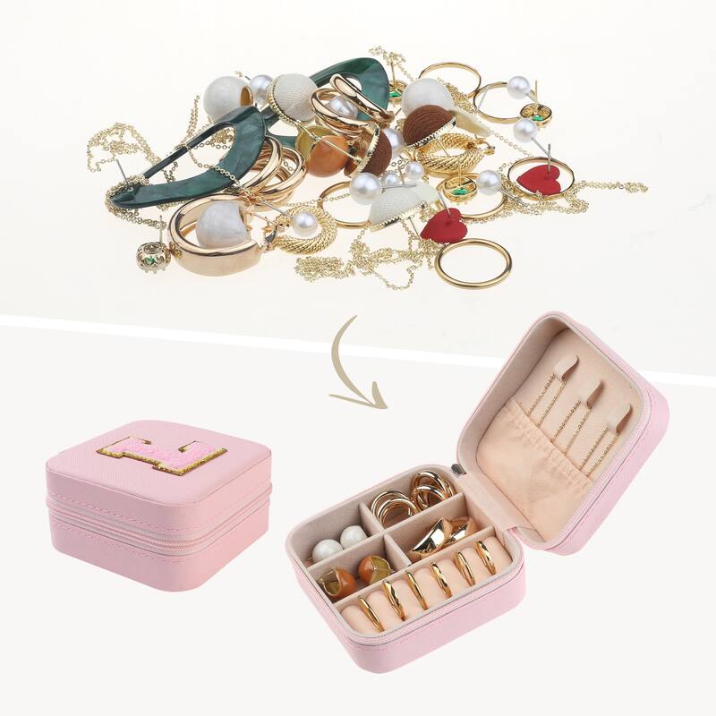 Travel Jewelry Box for Women Girls Birthday Gift, Mini PU Leather Jewelry Organizer Case Storage - Pink