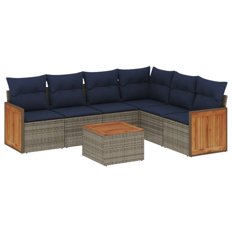 vidaXL 7 Piece Patio Sofa Set with Cushions Gray Poly Rattan - 91.0x27.2x69.3