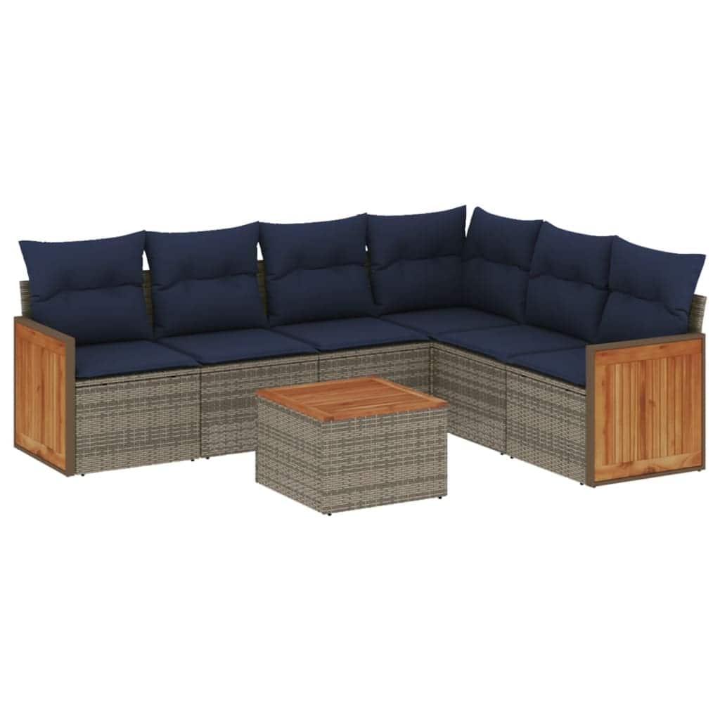 vidaXL 7 Piece Patio Sofa Set with Cushions Gray Poly Rattan - 91.0x27.2x69.3
