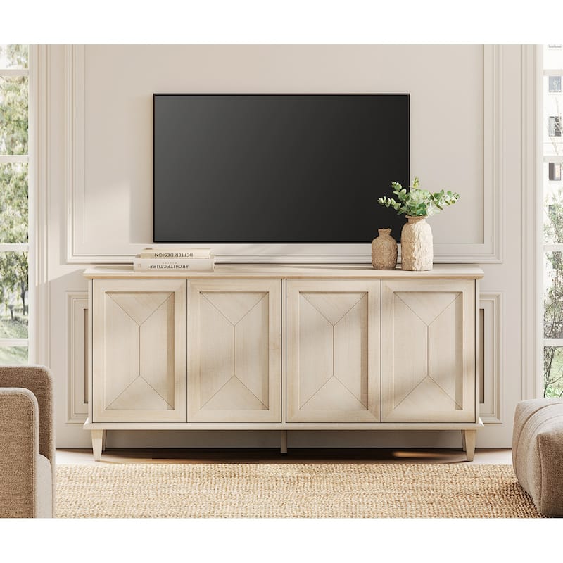 Modern Farmhouse TV Stand with Handcrafted Patchwork Doors for 55-130" TVs - Light oak - 65 inches in width