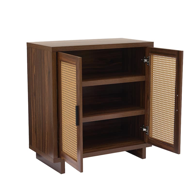 Mid-Century Modern Rattan Sideboard Storage Accent Cabinet with 2 Door