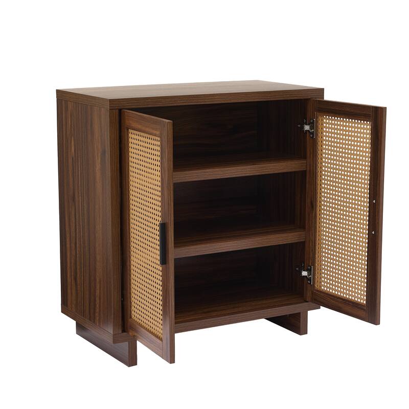 Farmhouse Woven Rattan Sideboard Accent Cabinet