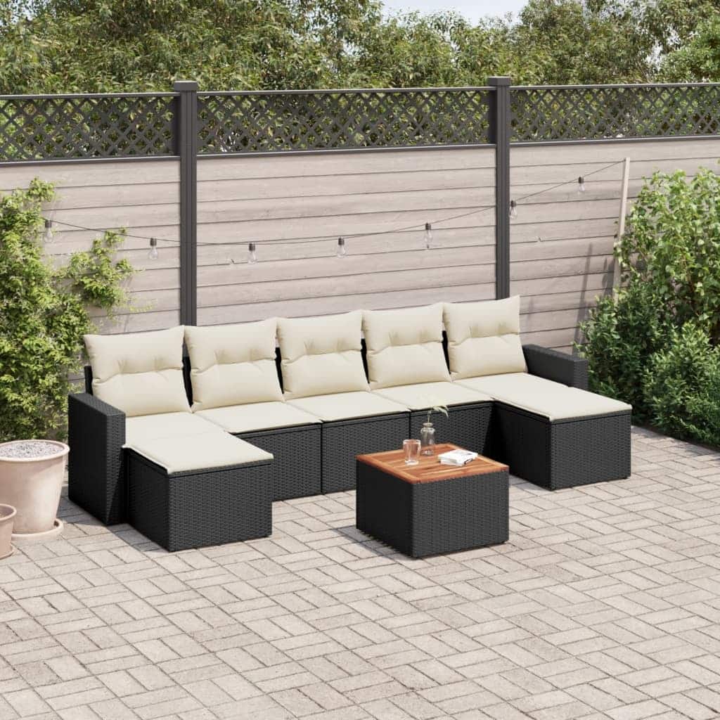 vidaXL Patio Sofa Set with Cushions Outdoor Furniture 8 Piece Poly Rattan - 21.7 x 21.7 x 14.6