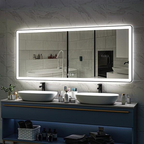 TOOLKISS Black Frame Anti-Fog Dimmable LED Light Vanity Bathroom