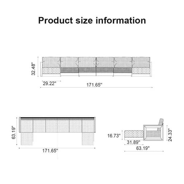 dimension image slide 25 of 30, PURPLE LEAF Caesar Khaki Outdoor Couch with 9.6" Thick Cushion and Table for Yard Porch Deck Outdoor Patio Conversation Sets