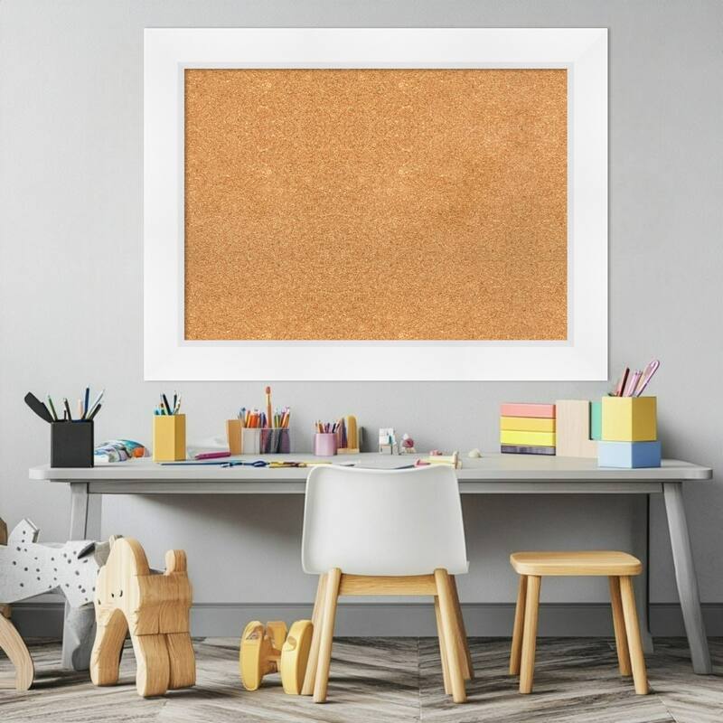 Sloped White Framed Cork Board - Bulletin Board, Organization Board, Pin Board