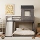 preview thumbnail 31 of 44, Playhouse Inspired Twin over Full Bunk Bed with Playhouse, Slide & Ladder Antique Grey