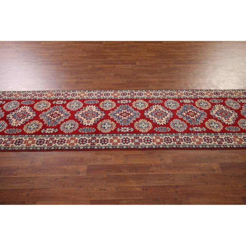 Red Kazak Runner Rug Handmade Wool Carpet - 2'6" x 16'3"