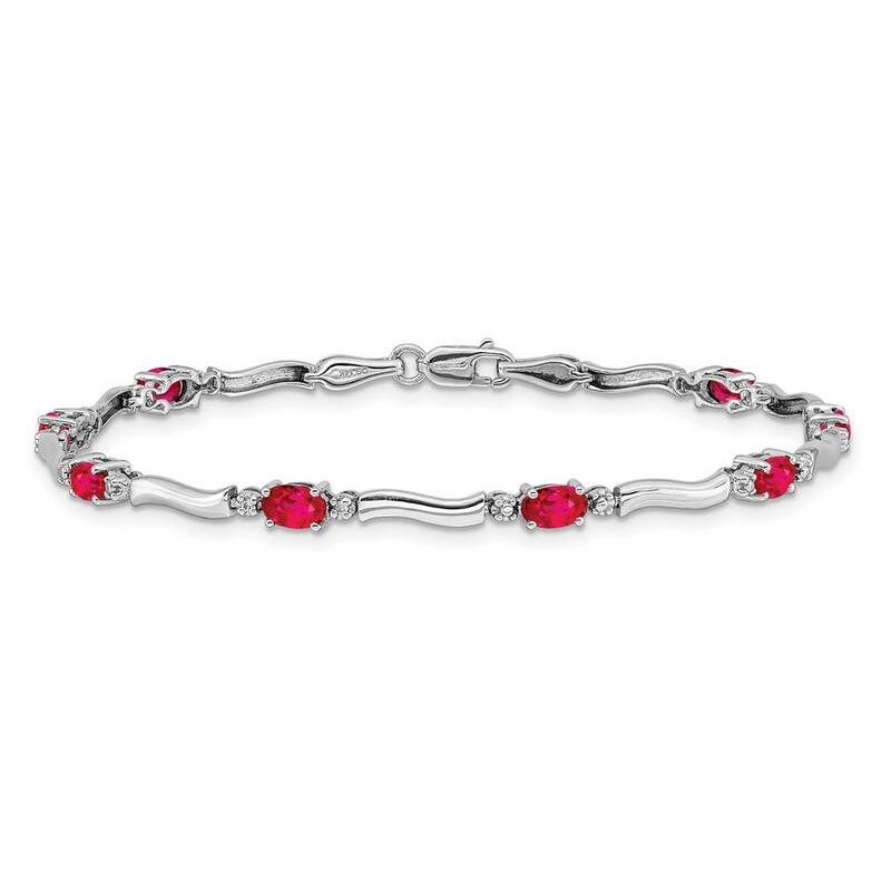 Curata 14k White Gold Diamond and Ruby Bracelet