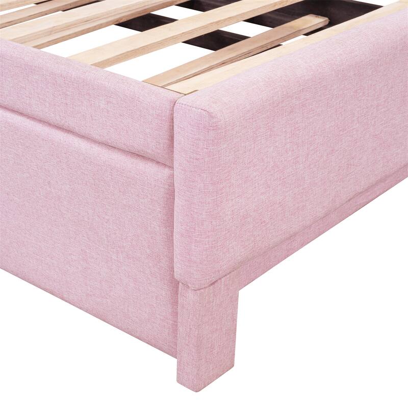 Twin Size Upholstered Daybed with Pop-Up Trundle, L-Shaped Backrest