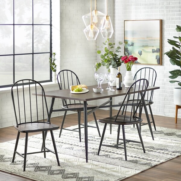 Windsor Mixed Media Dining Chair, Set of 2, Black/Espresso - Bed
