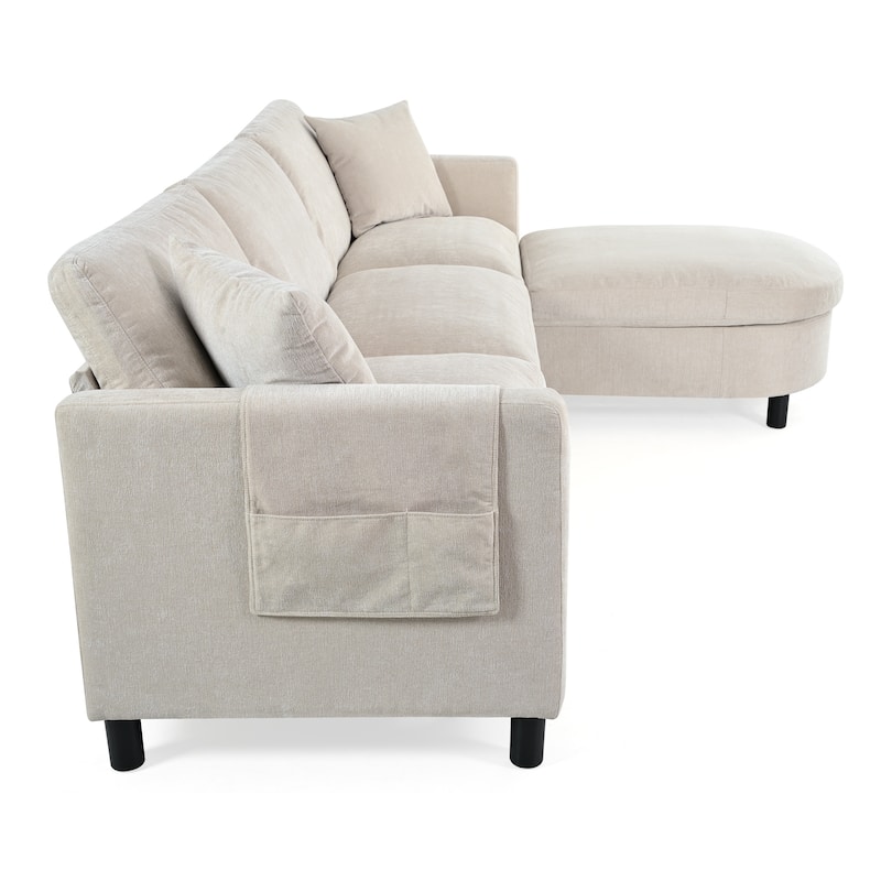 Beige 107.87" 4-Seater Sofa with Movable Ottoman & Storage